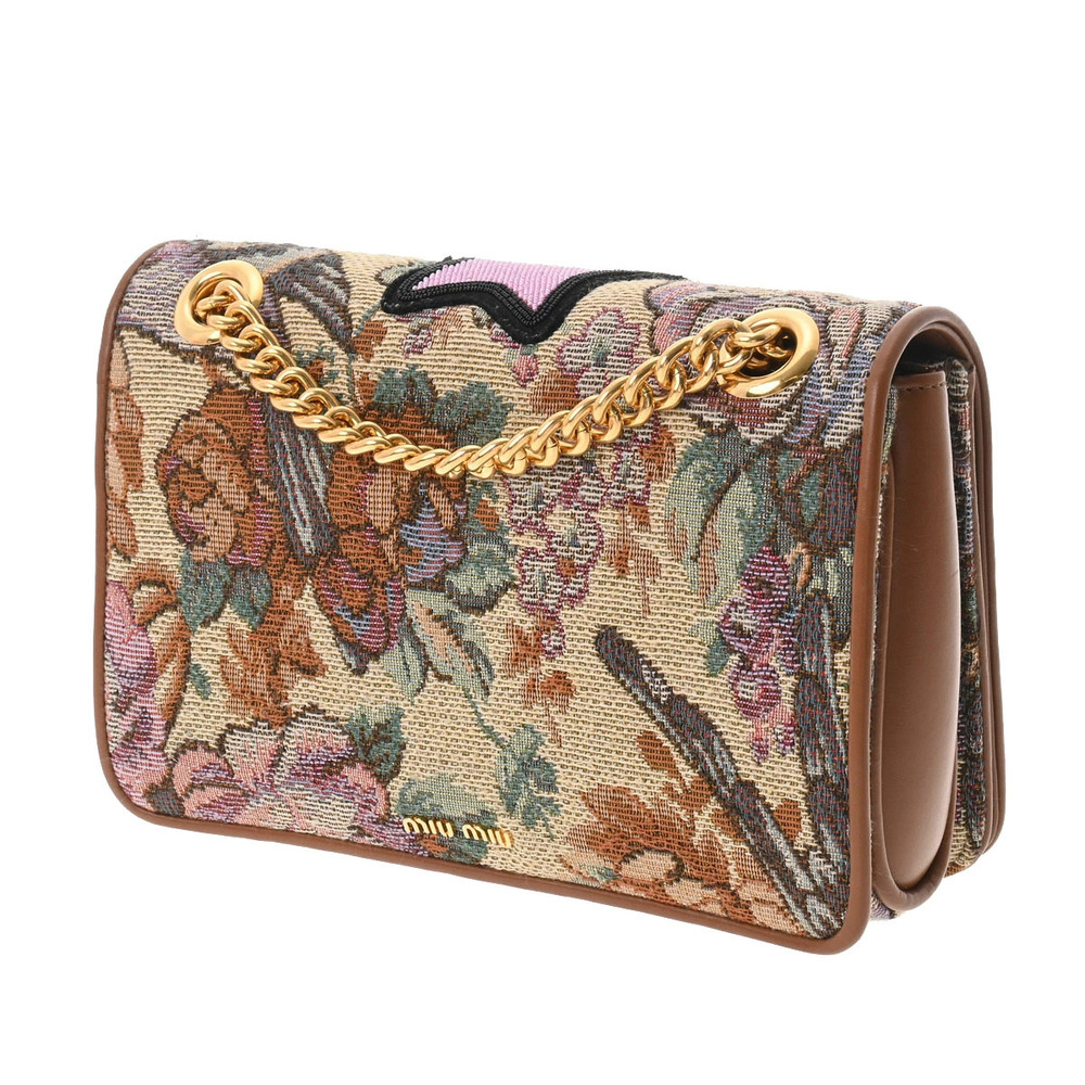 Miu Miu Gobelin Bag Brown Pink Chain Leather Beaded Shoulder